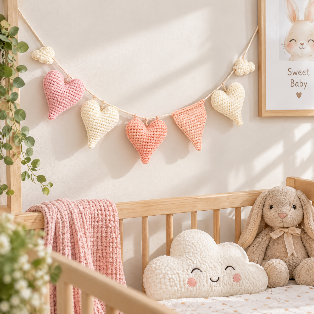 𝒁𝒖𝒙𝒒𝒆𝒗𝒓™ Pastel Crochet Heart Bunting