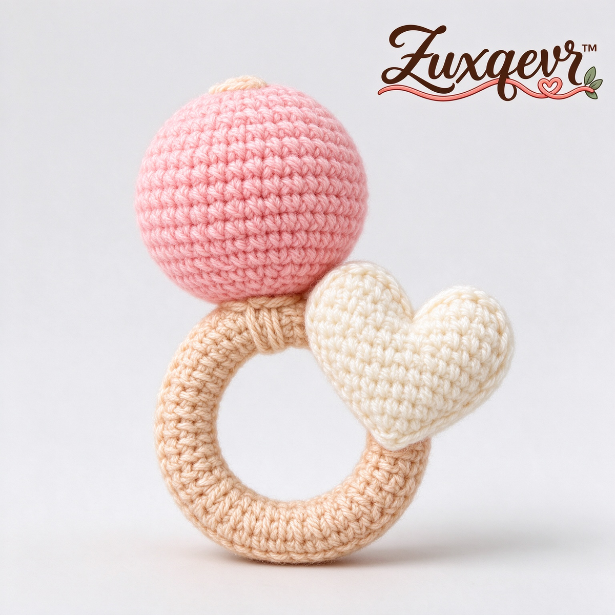 𝒁𝒖𝒙𝒒𝒆𝒗𝒓™ Pink & Cream Crochet Heart Ring