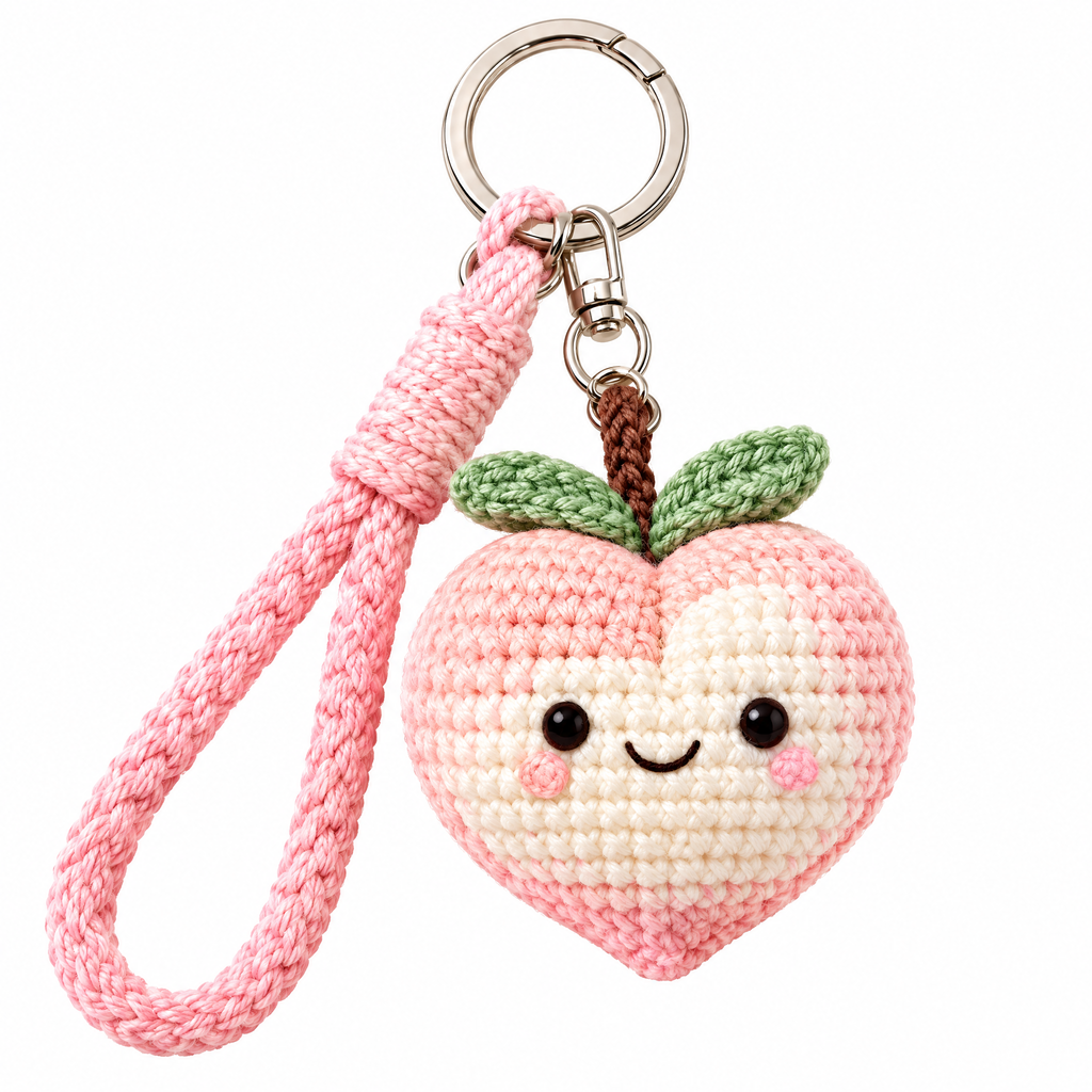 𝒁𝒖𝒙𝒒𝒆𝒗𝒓™ Smiling Peach Crochet Keychain with Wrist Strap