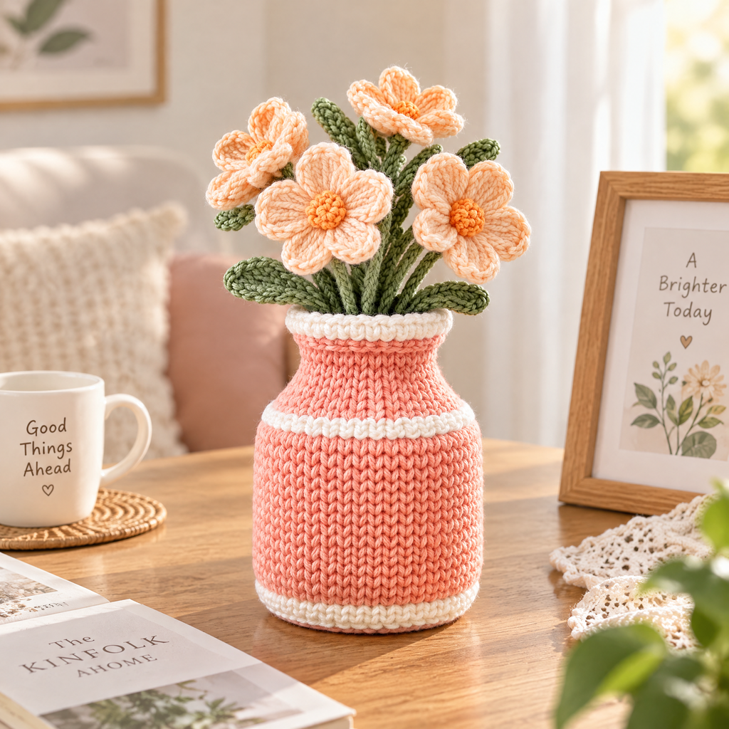 𝒁𝒖𝒙𝒒𝒆𝒗𝒓™ Peach Blossom Crochet Vase Arrangement