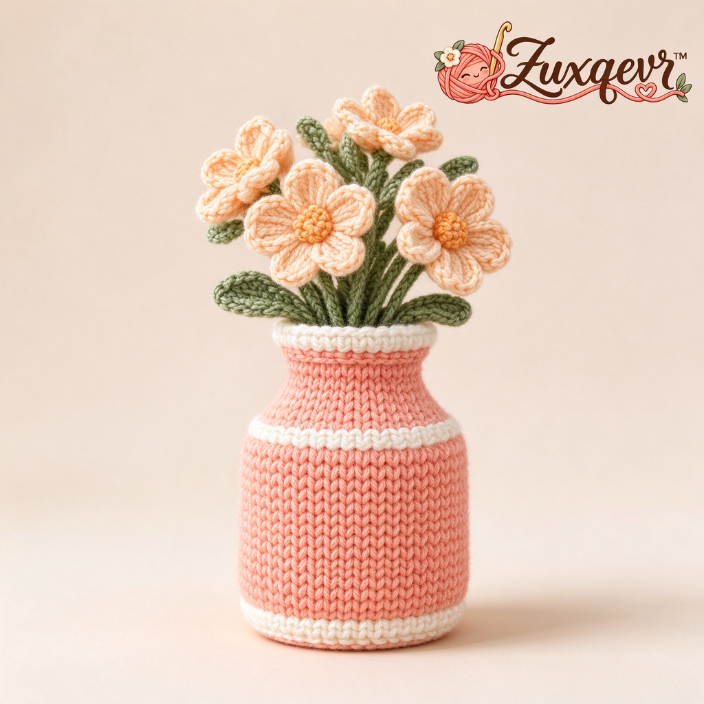 𝒁𝒖𝒙𝒒𝒆𝒗𝒓™ Peach Blossom Crochet Vase Arrangement