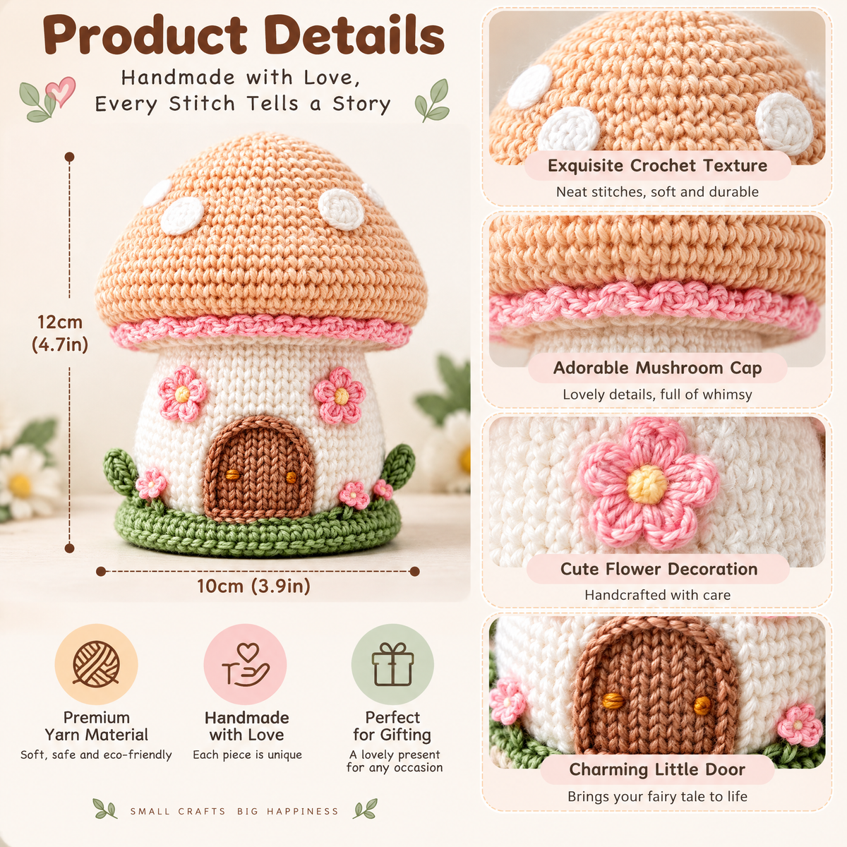 𝒁𝒖𝒙𝒒𝒆𝒗𝒓™ Daisy Mushroom Cottage Crochet Decor