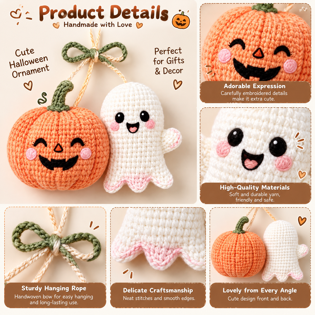 𝒁𝒖𝒙𝒒𝒆𝒗𝒓™ Pumpkin & Ghost Crochet Hanging Decoration