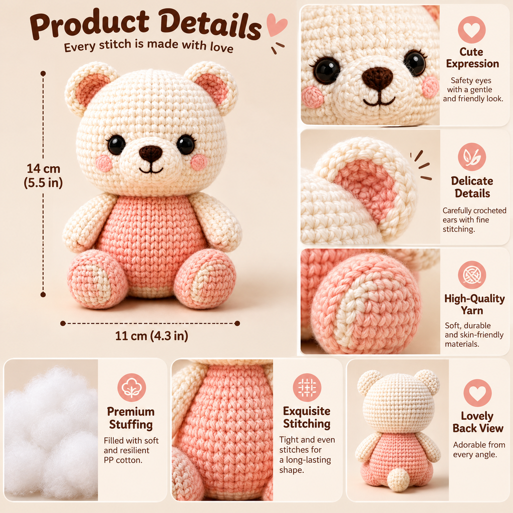 𝒁𝒖𝒙𝒒𝒆𝒗𝒓™ Cream & Pink Crochet Bear