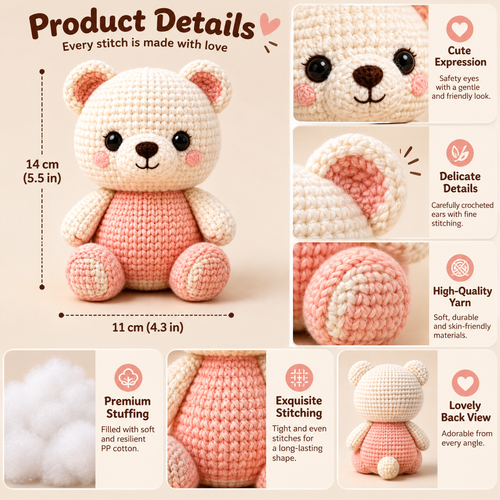 𝒁𝒖𝒙𝒒𝒆𝒗𝒓™ Cream & Pink Crochet Bear