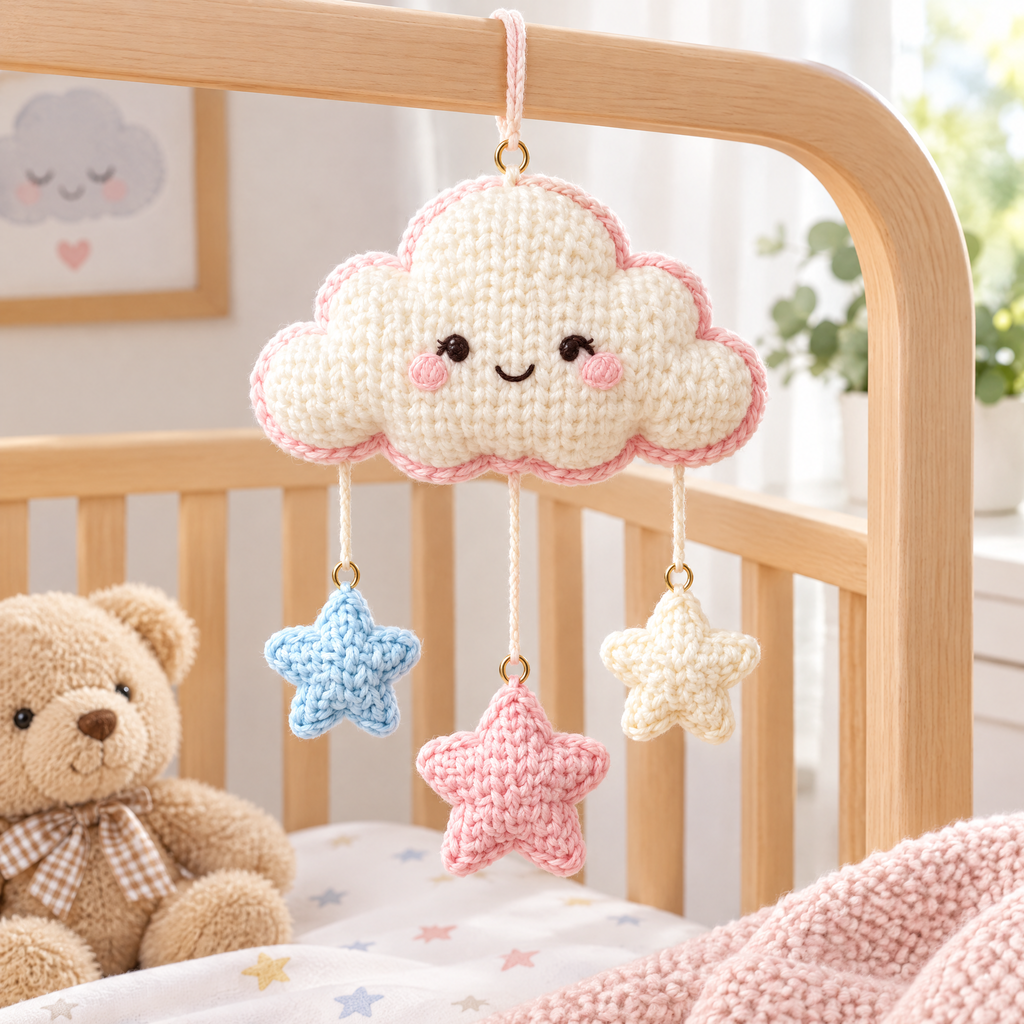 𝒁𝒖𝒙𝒒𝒆𝒗𝒓™ Smiling Cloud & Stars Crochet Wall Hanging