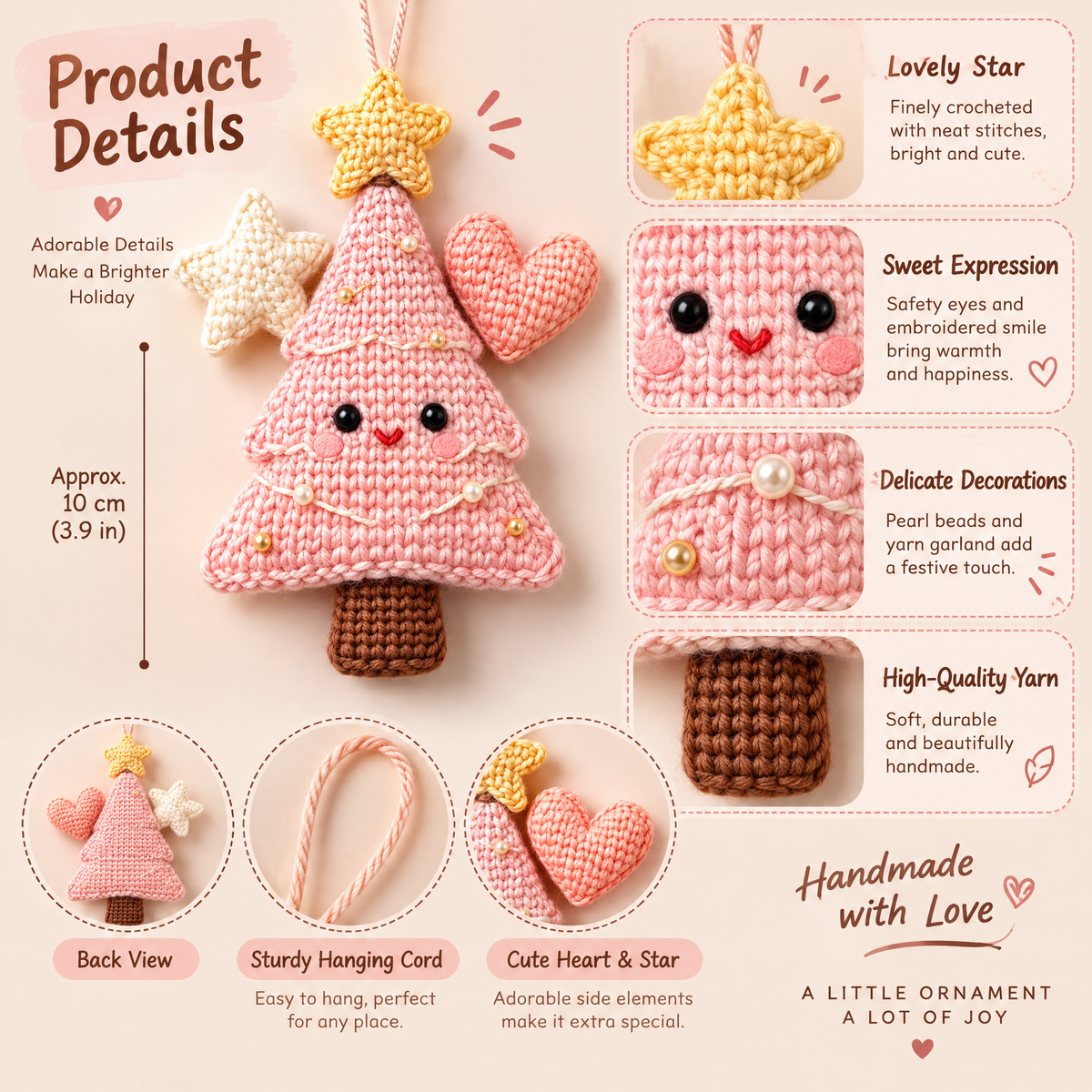 𝒁𝒖𝒙𝒒𝒆𝒗𝒓™ Pink Christmas Tree Crochet Ornament