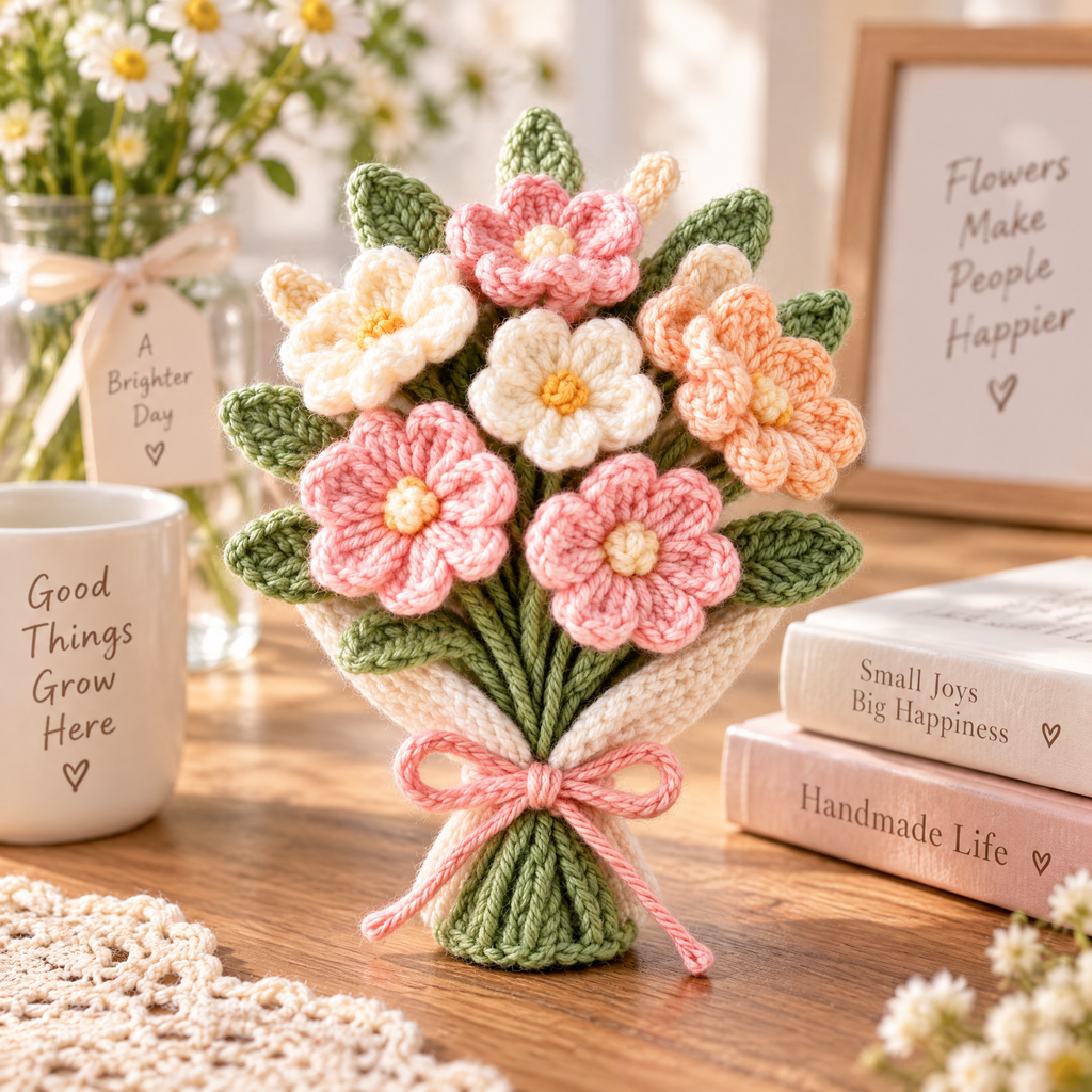 𝒁𝒖𝒙𝒒𝒆𝒗𝒓™ Pink & Peach Crochet Flower Bouquet
