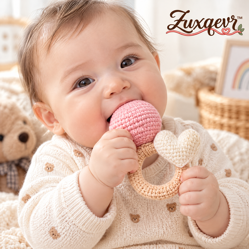 𝒁𝒖𝒙𝒒𝒆𝒗𝒓™ Pink & Cream Crochet Heart Ring