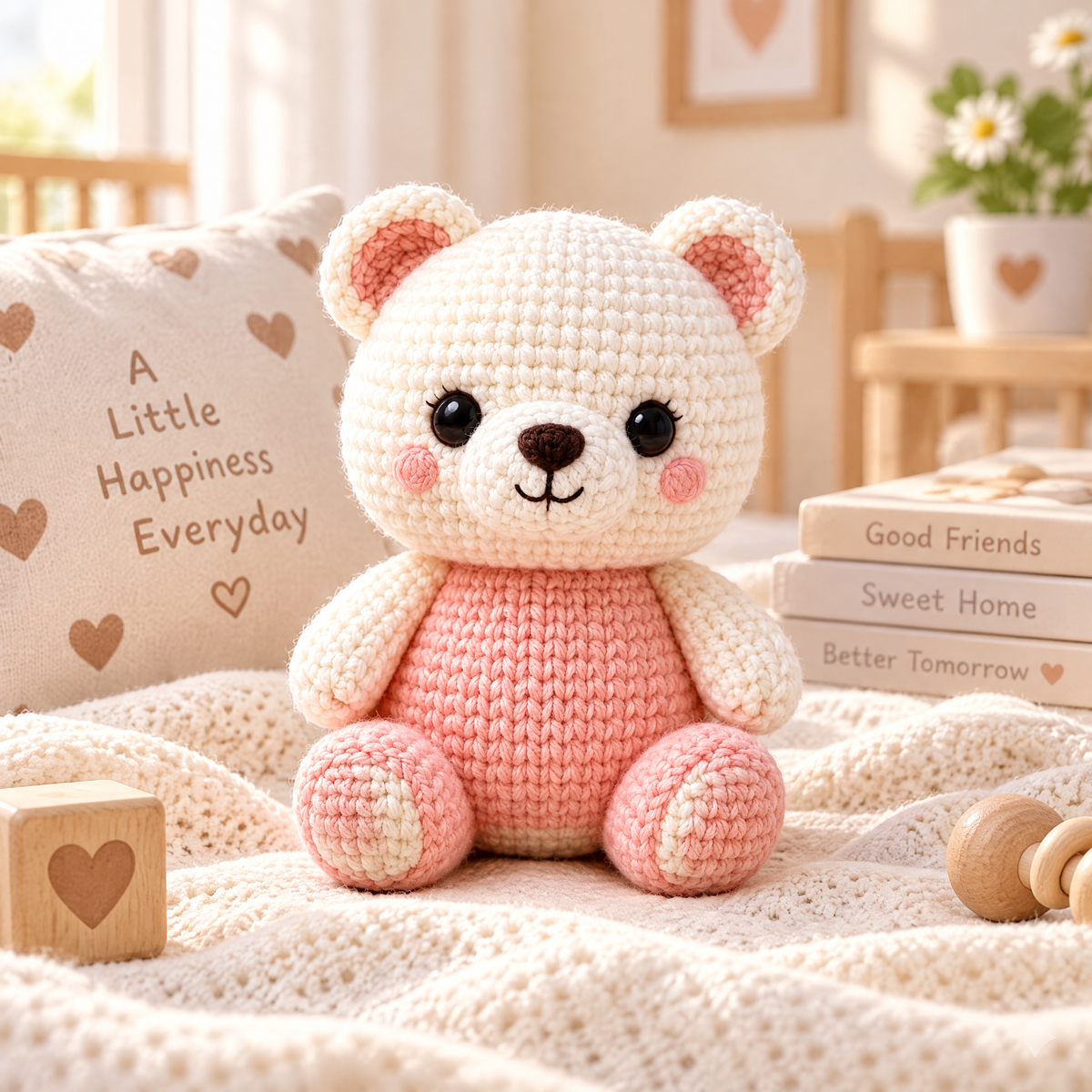 𝒁𝒖𝒙𝒒𝒆𝒗𝒓™ Cream & Pink Crochet Bear