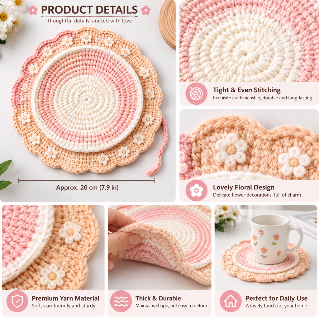 𝒁𝒖𝒙𝒒𝒆𝒗𝒓™ Daisy Scalloped Crochet Table Mat